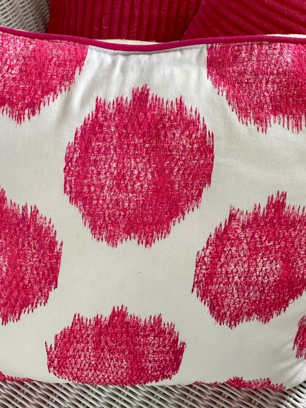 Pillow in Raspberry and white Modern Square, Cotton with Cording. Like New